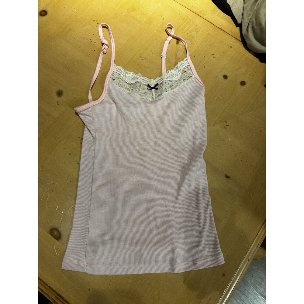 Victoria's Secret pink Tank Top With Lace Coquette 2003 Y2K Sz med
